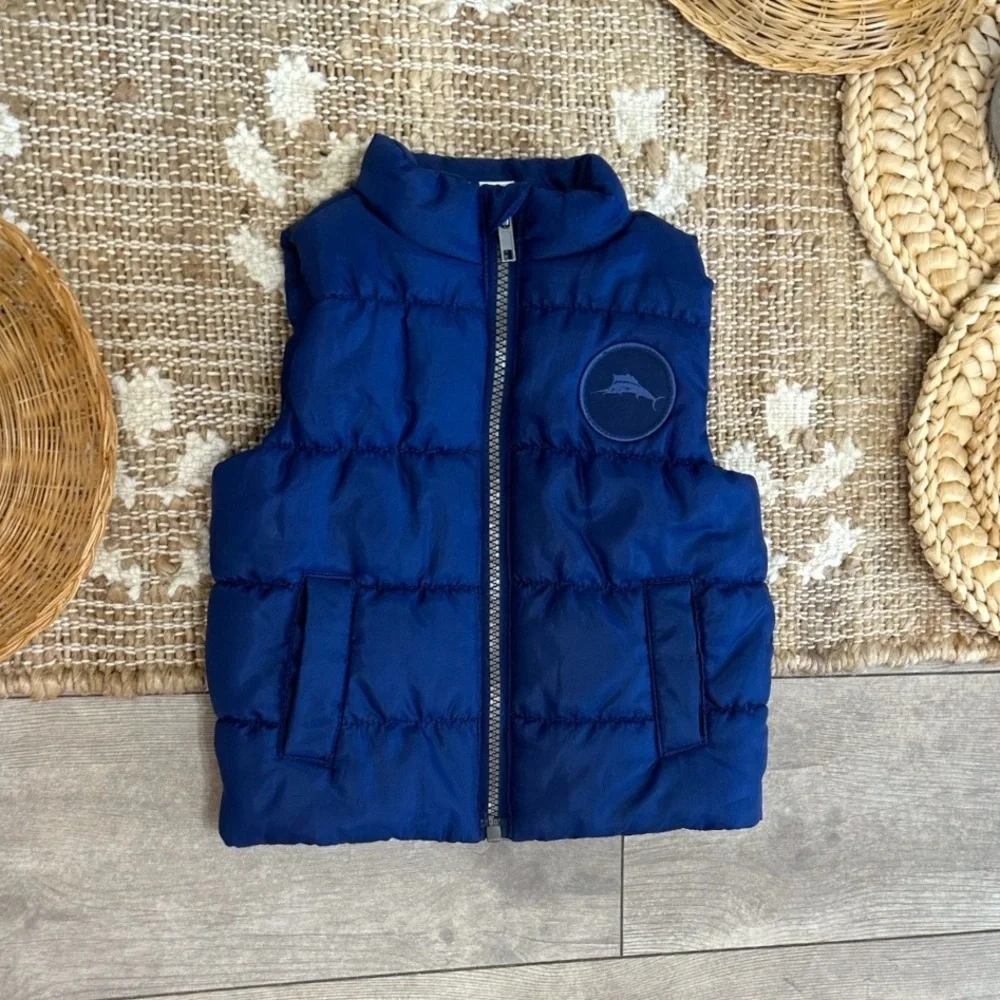 New Tommy Bahama Baby Boys Puffer Vest Jacket Navy Blue Logo Patch 12 Months